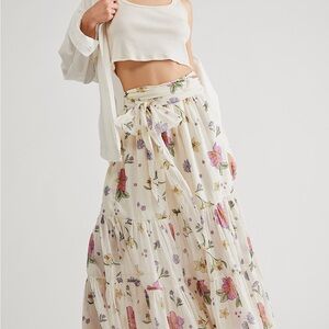 Free People Floral Maxi Skirt - Cream and Purple